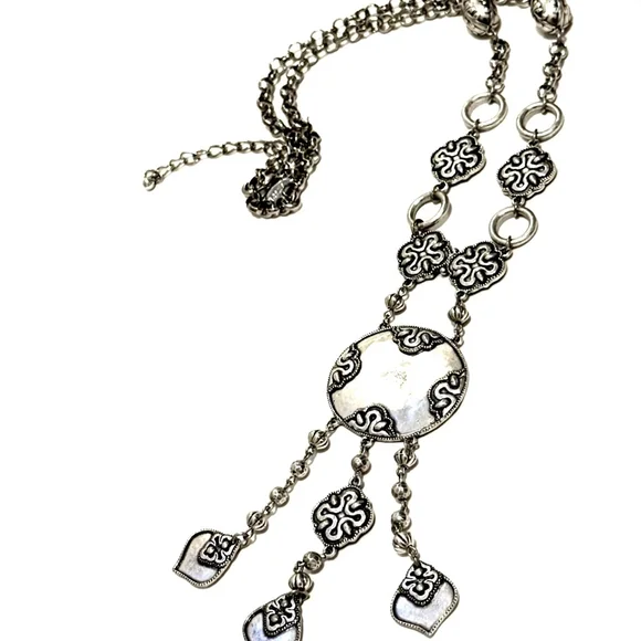 CHICO’S 36” Ornate Silver Tone Statement Boho Modern Lariat Necklace | NWOT - Picture 3 of 6